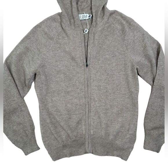 Kid Goyo Tan Pure Mongolian Cashmere Zip Up Long Sleeve Sweater - Picture 2 of 8